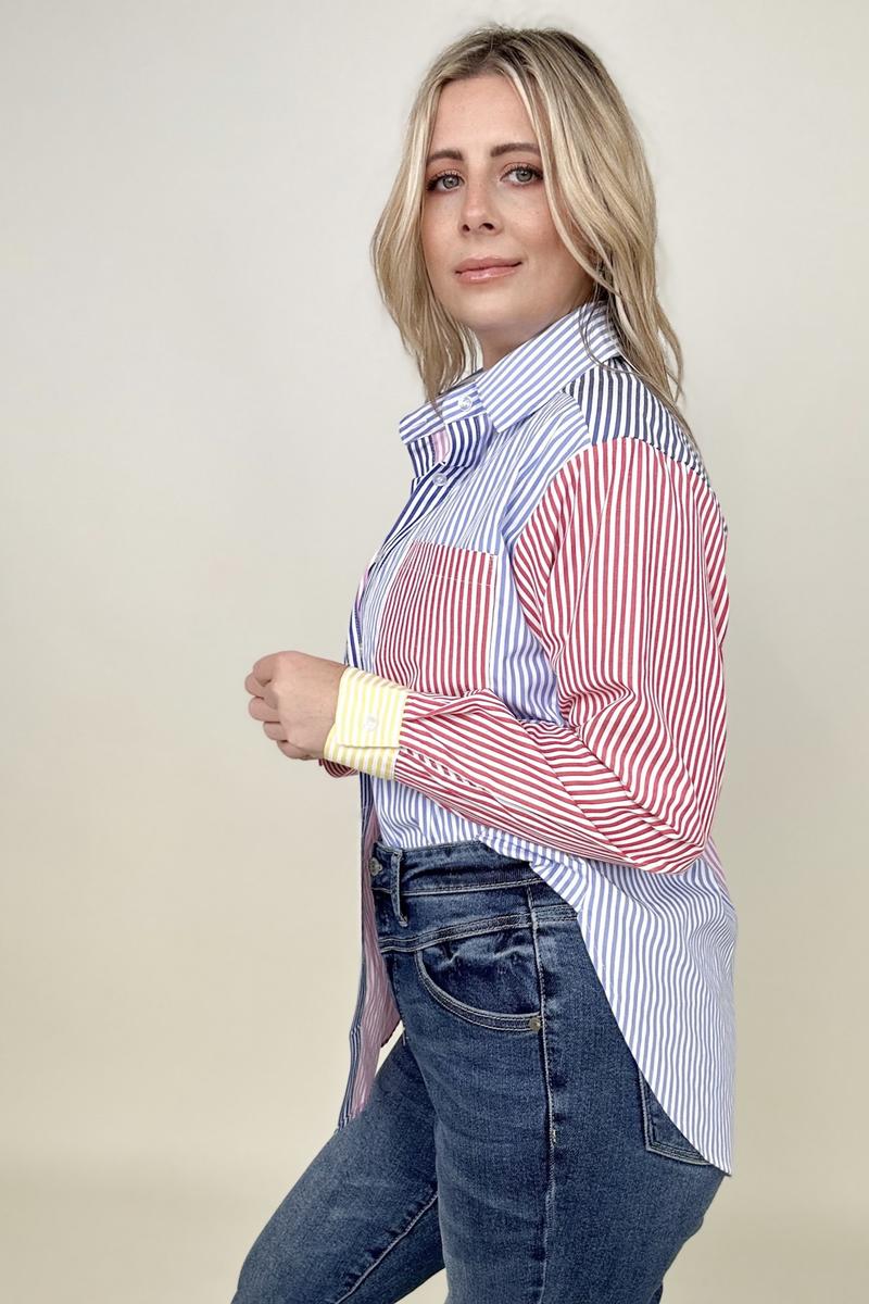 ROCK WITH YOU STRIPE BUTTON FRONT TOP