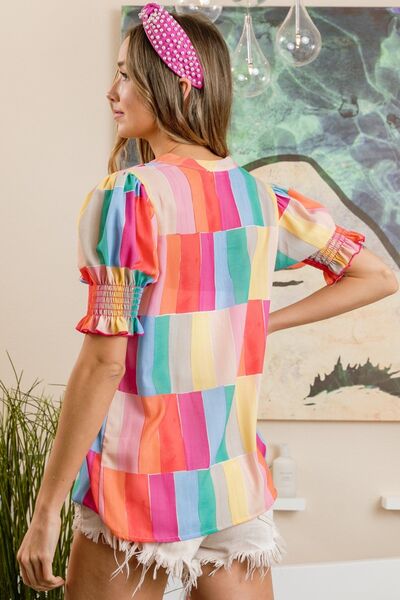 FUNKY COLOR POP SMOCKED BLOUSE