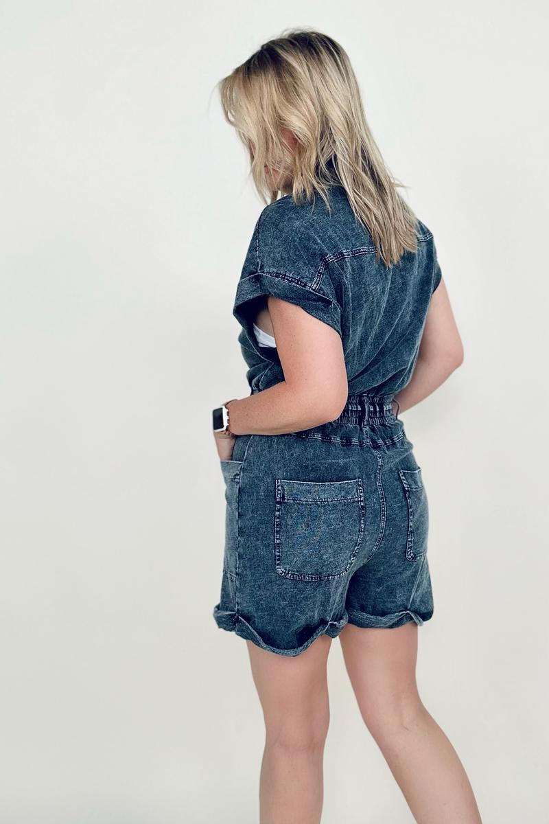 AIN'T IT FUN SHORT SLEEVE BUTTONED FRONT WOVEN ROMPER