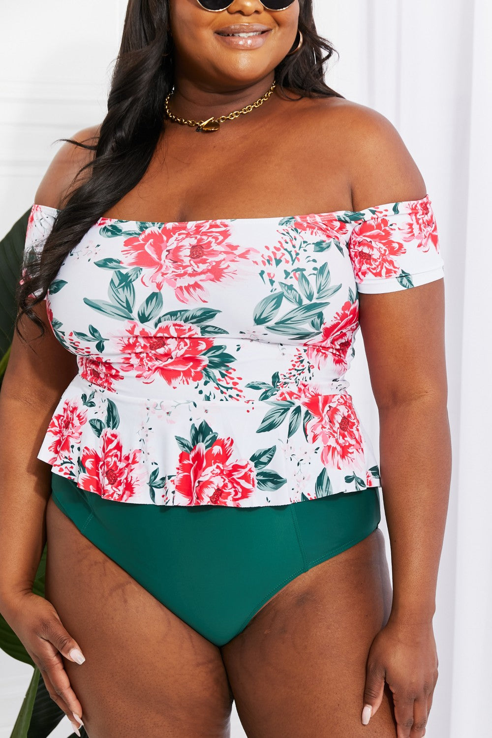 TAME ME TO THE TROPICS OFF SHOULDER SWIM TANKINI SET