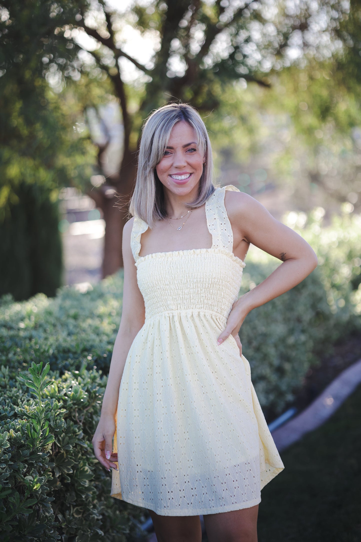 THE SUN IS UP EYELET DRESS