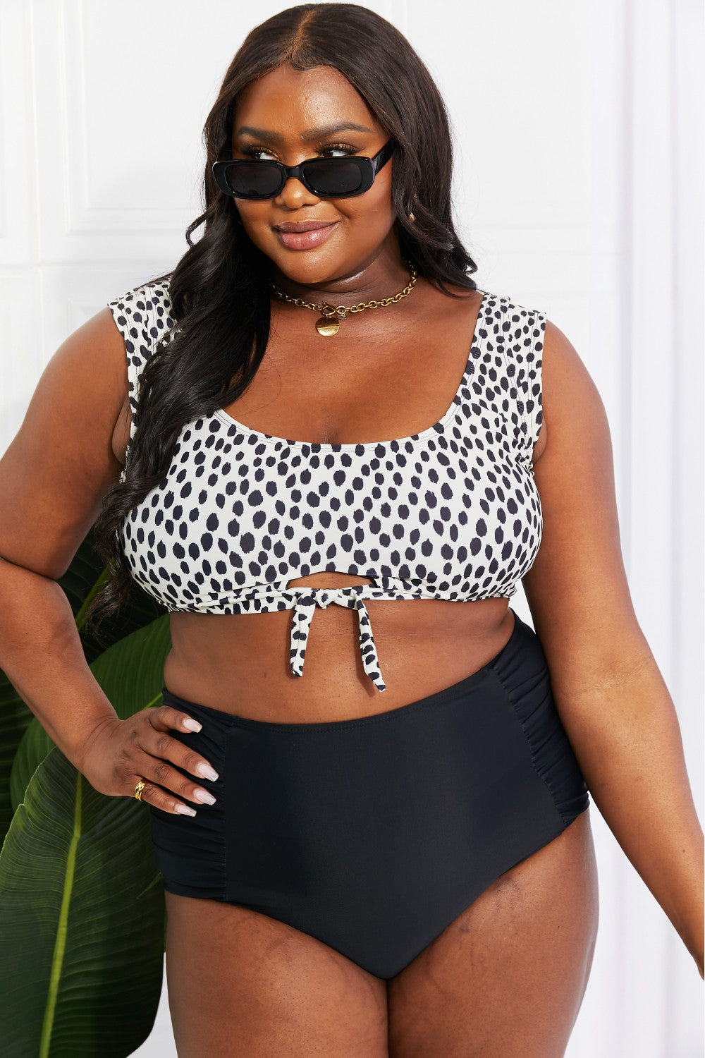 BEACHSIDE CHIC CROP SWIM TOP AND RUCHED BOTTOM SET