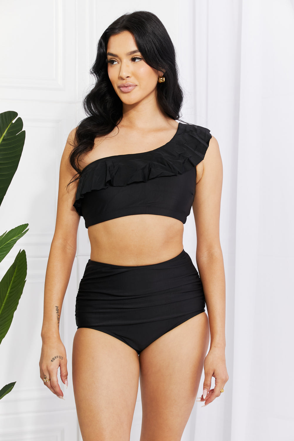 One shoulder sale ruffle bikini