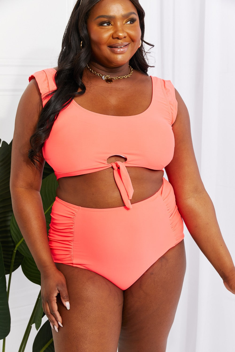 CORALS BY THE BEACH CROP SWIM TOP AND RUCHED BOTTOM SET