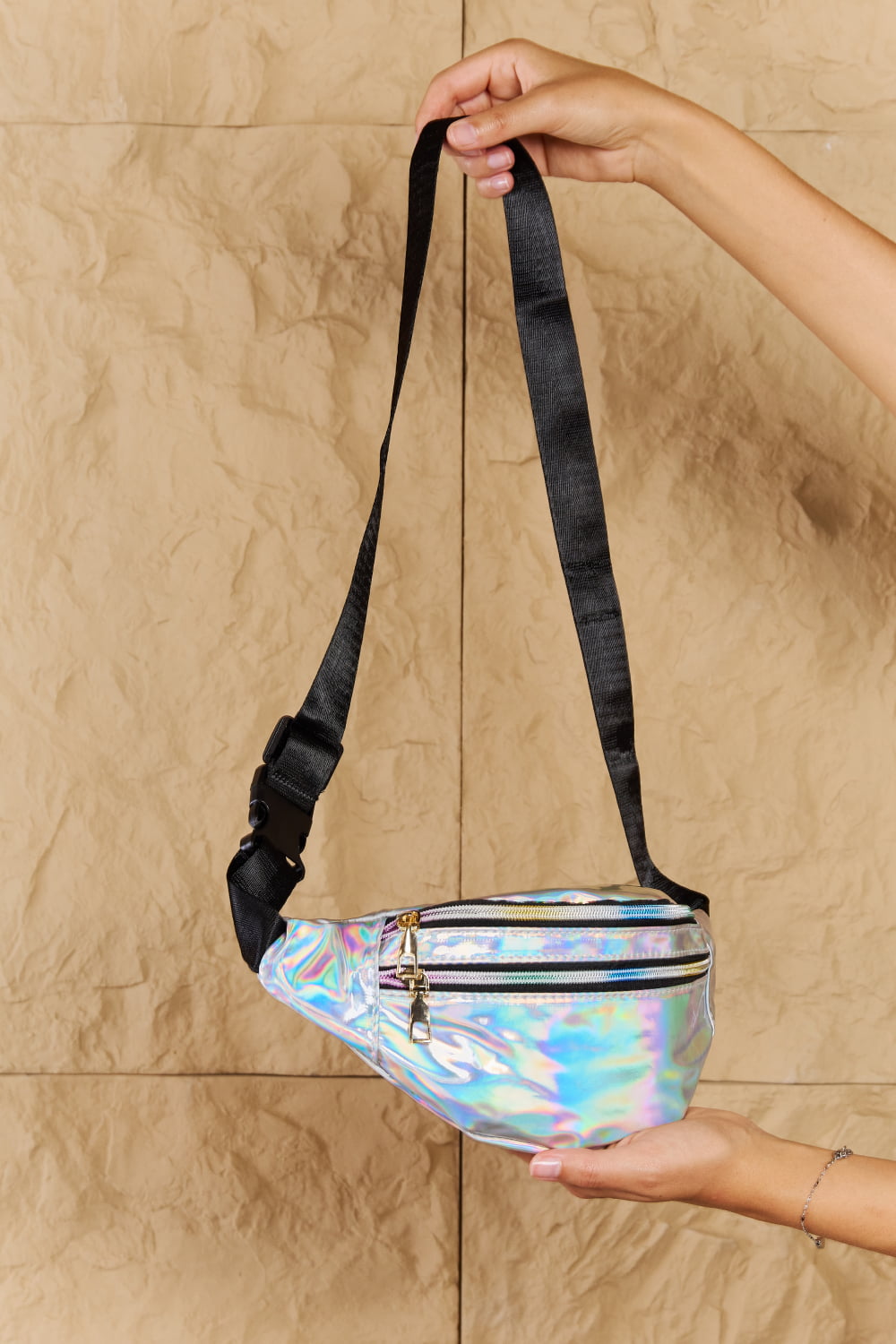 BE MY MISTAKE HOLOGRAPHIC DOUBLE ZIPPER BAG