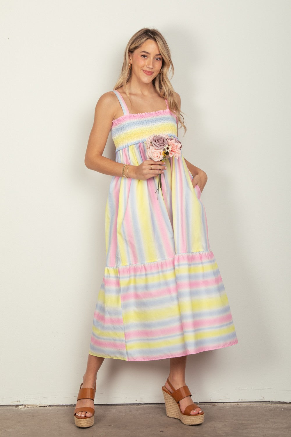 SPRING AWAKENING SMOCKED MIDI CAMI DRESS