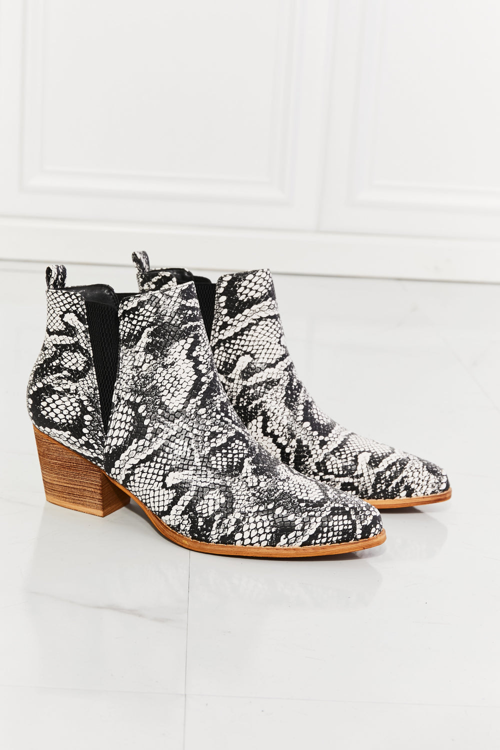 SHOW STOPPER SNAKESKIN POINT TOE BOOTIES