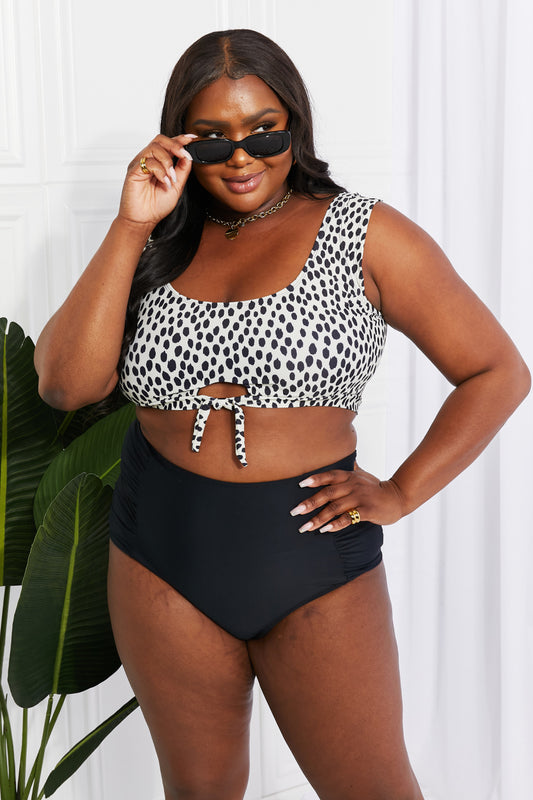 BEACHSIDE CHIC CROP SWIM TOP AND RUCHED BOTTOM SET