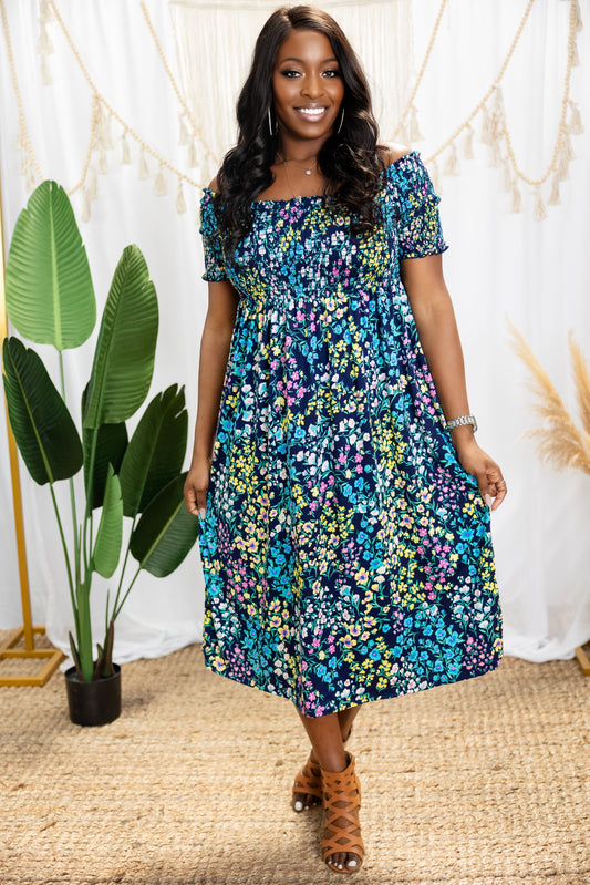 FLOWER CASCADES  MIDI DRESS